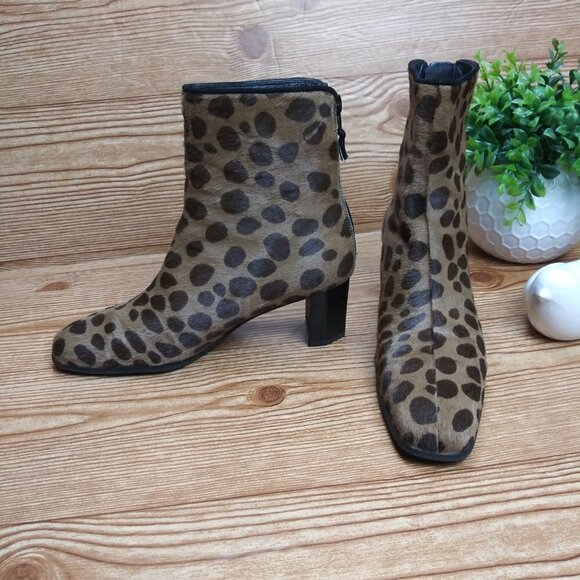 Stuart Weitzman Ponyhair Ankle Boots woman size 6M Brown Animal Print block heel - Picture 1 of 13